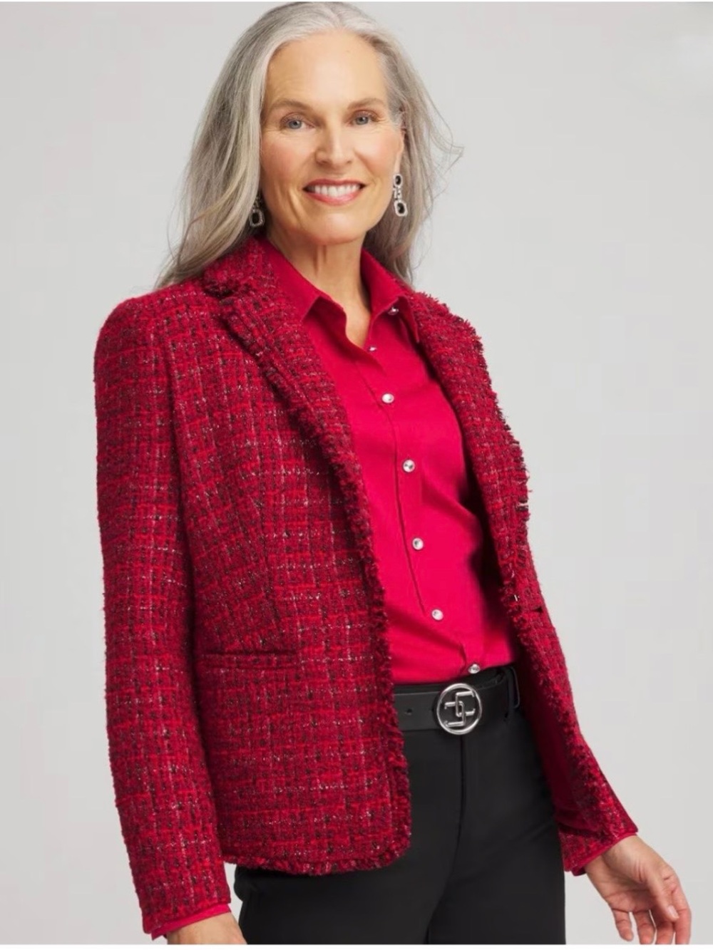 Chico's Red Tweed Blazer Jacket